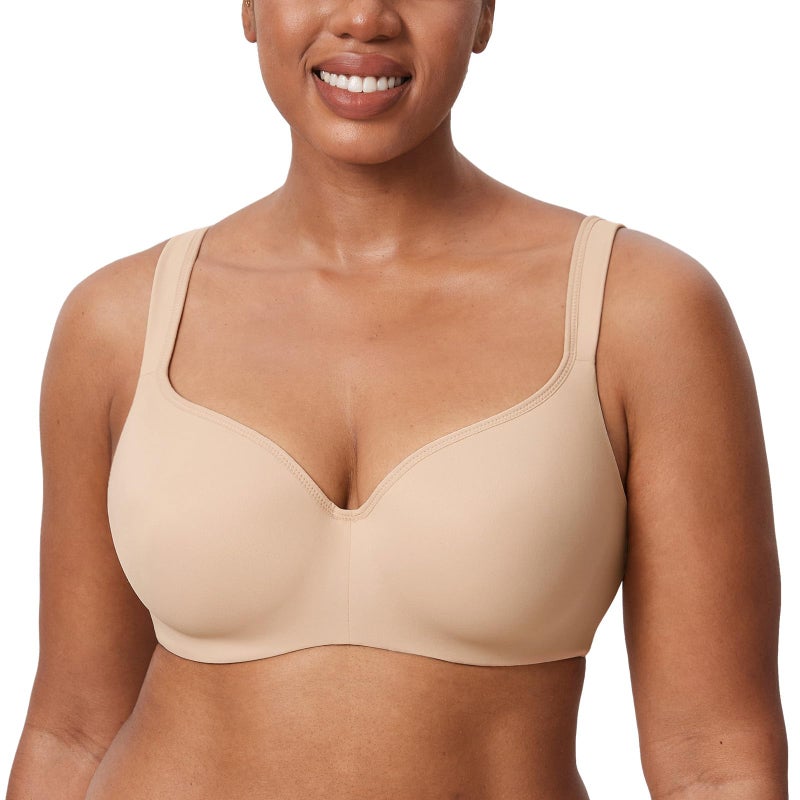DELIMIRA Women's Balconette Bra Full Coverage Plus Size Tshirt Underwire Back Smoothing Seamless Bras Beige 34DD - Image 1